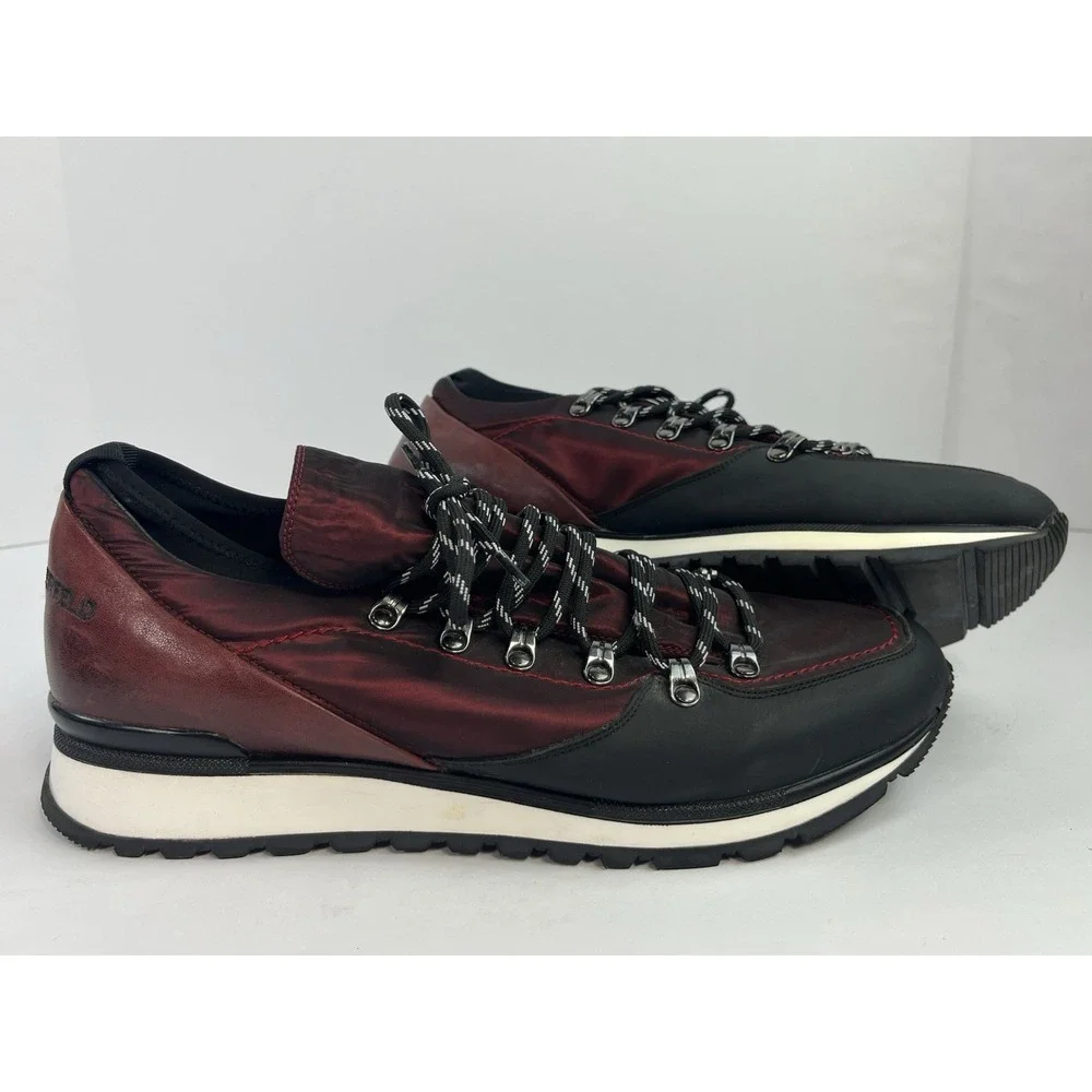 KARL LAGERFELD Men's 13M Low Top Hiking Shoe Nylon & Leather Maroon & Black